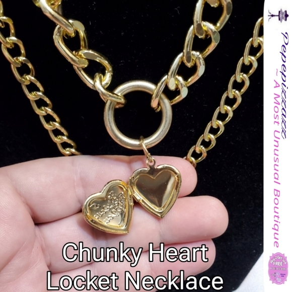CHUNKY HEART❤ LOCKET DOUBLE CHAIN NECKLACE - Picture 1 of 16